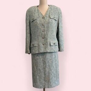 Herbert Grossman Blue Tweed Skirt Suit‎ Set Size 14